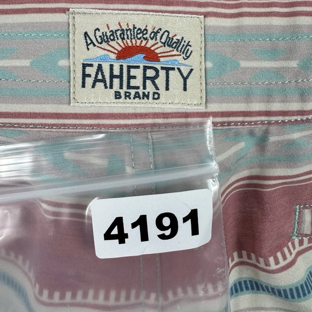 Faherty Mens Blue Red Native Stripe Board Shorts Size 30 Unlined Swim Trunks